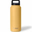 Yellow insulated bottle with black lid on a white background