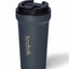 Dark gray travel mug with black lid on a white background