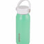 Mint green water bottle with white lid on a white background