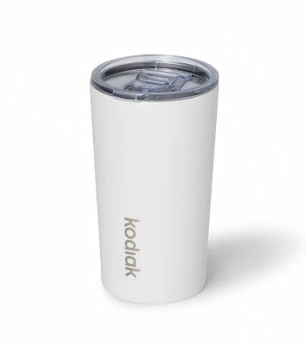 White tumbler with a clear lid on a white background, featuring the brand 'Kodak'.
