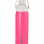 Pink water bottle with white cap on a white background