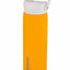 Orange water bottle with white cap on a white background