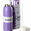 Purple insulated tumbler with white straw and packaging on a white background