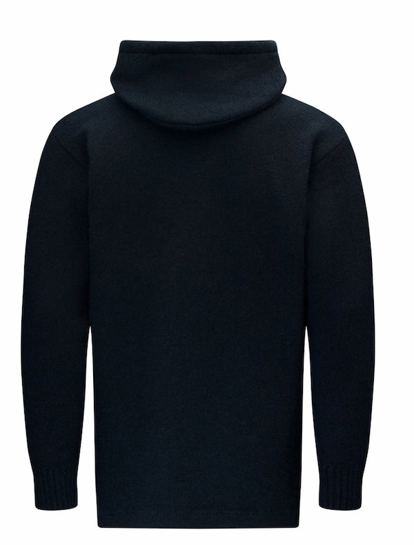 Black hoodie shown from the back on a white background
