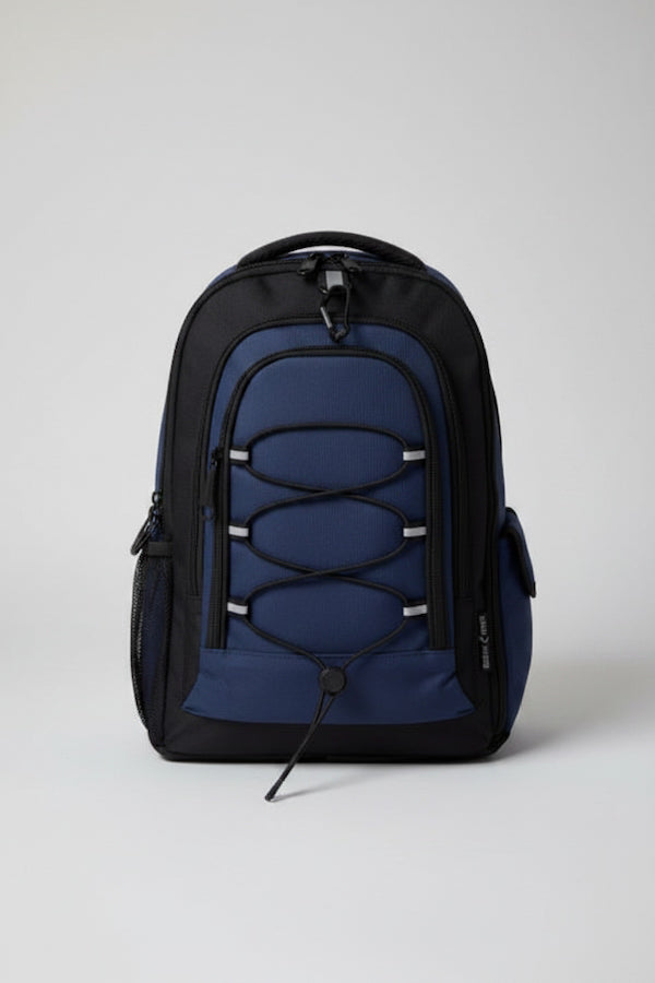 Blue and black backpack on a white background