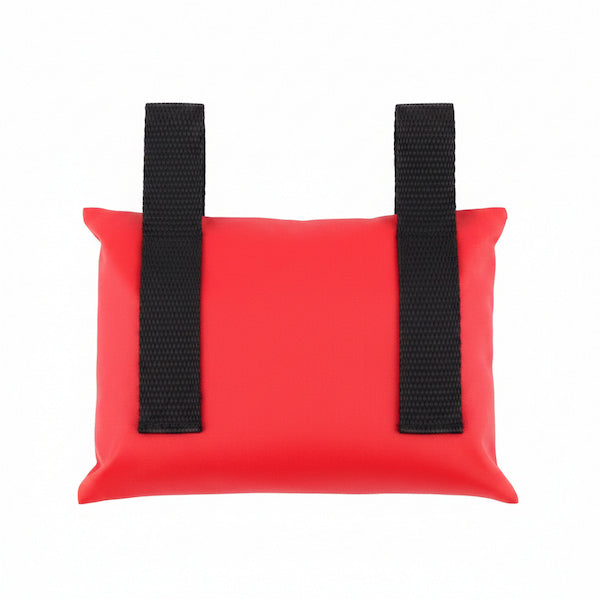 A red rectangular soft bag or pouch with two vertical black webbing handles, shown against a plain white background.