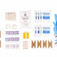 First aid kit with bandages, gauze, and gloves on a white background