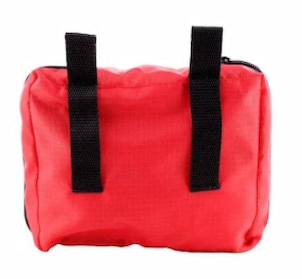 Red bag with black straps on a white background