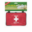 Coghlan's Trek II First Aid Kit in a red zippered pouch with a white cross logo, hanging from its green retail header card.