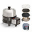 Portable grill with detachable parts and carrying case on a white background