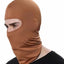 Person wearing a brown balaclava on a white background
