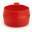 Red plastic funnel on a white background