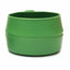 Green plastic cup with handle on a white background