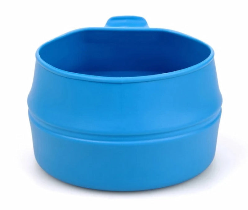 Blue collapsible cup on a white background