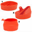 Three orange silicone cups with different designs on a white background