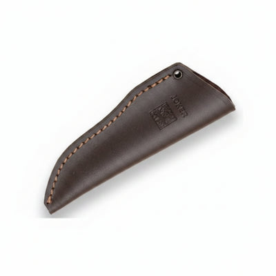 Brown leather knife sheath on a white background