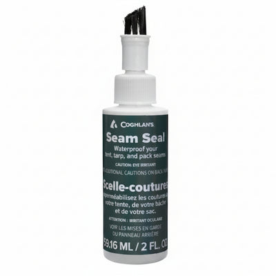 Coghlan's Seam Seal waterproof tent, tarp, and pack seam seal in a 2 fl oz spray bottle with a black applicator nozzle, shown on a white background.