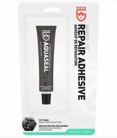 Aquaseal repair adhesive tube in packaging with Gear Aid logo.