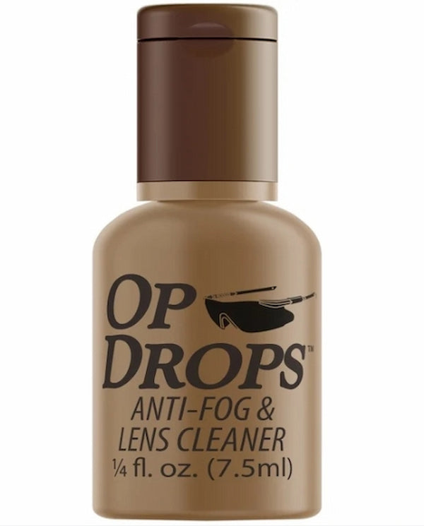 OP Drops anti-fog and lens cleaner bottle on a white background