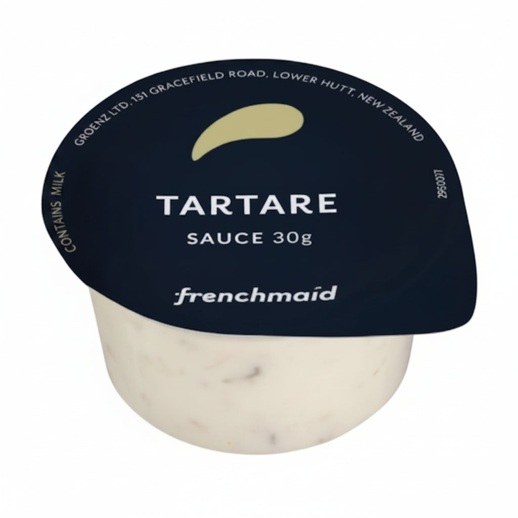 Tartare sauce container with 'Frenchmaid' branding on a white background
