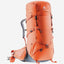 An orange Deerrun hiking backpack with gray shoulder straps and a gray hip belt, shown on a light gray background.