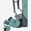 Green backpack with a phone pocket on a white background