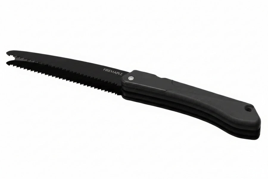 A black folding pocket saw with a serrated blade, shown partially unfolded on a plain white background. The brand name 'TREEMARK' is printed on the blade.