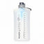 HydraPak water bottle with a translucent white body, gray cap, and gray carrying loop, featuring printed measurement markings and brand logo on a white background.