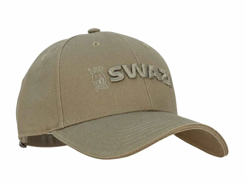 Khaki cap with 'SWAT' logo on a white background