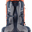 Orange and blue backpack with visible brand logo on a white background