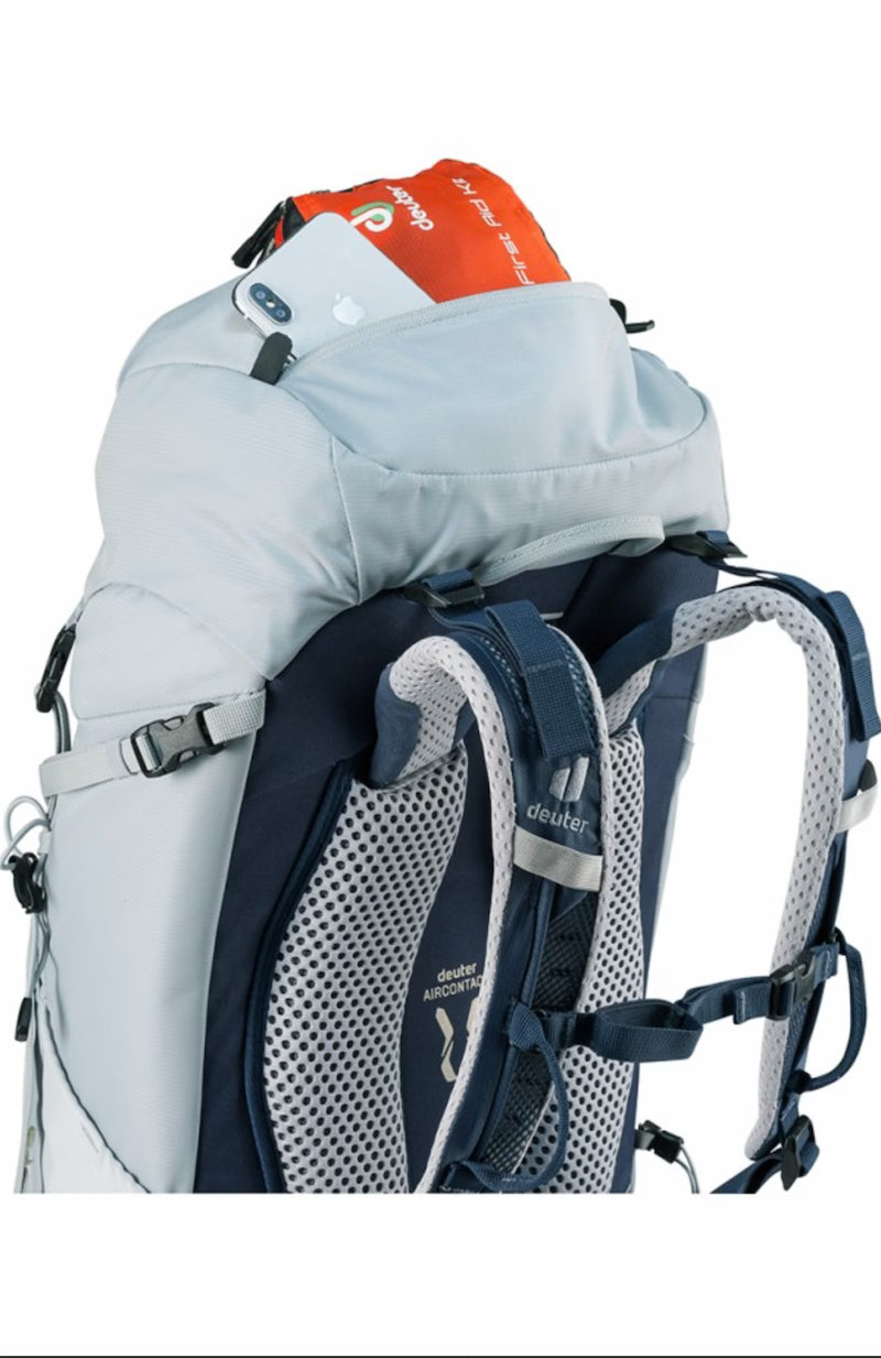 Backpack with visible branding on a white background