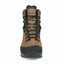 Brown hiking boot with black laces and sole on a white background