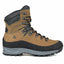 Brown and black hiking boot with visible brand logo on a white background