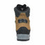 Back view of a brown and black boot with visible brand logo on a white background
