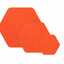 Three overlapping hexagonal shapes in shades of orange on a plain white background.
