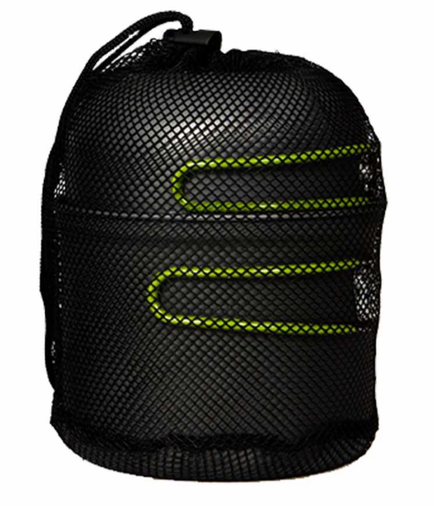 Black mesh bag with green accents on a white background