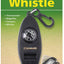 Coghlan's four-function whistle packaging with carabiner and thermometer on a green background