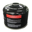 Black propane tank with warning label on a white background