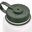 Green lid with handle on a clear bottle against a white background