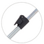 Black clip on a metal rod against a white background