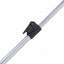 A close-up of a black plastic clip or clamp attached to a silver metal rod, shown against a plain white background.