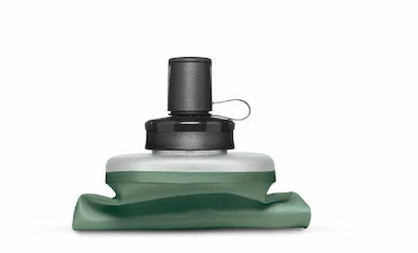 Green and black water bottle on a white background