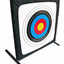 Archery target with colorful concentric circles on a white background