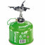 Optimus camping stove with green fuel canister on a white background