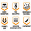 Set of icons and text describing features of a product on a white background
