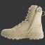 Beige tactical boot with zipper on a black background