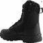 Black tactical boot with side zipper on a white background