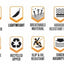 Set of icons and text describing various shoe features on a white background