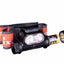 Headlamp with orange strap on a white background