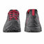 Pair of gray and red hiking shoes on a white background